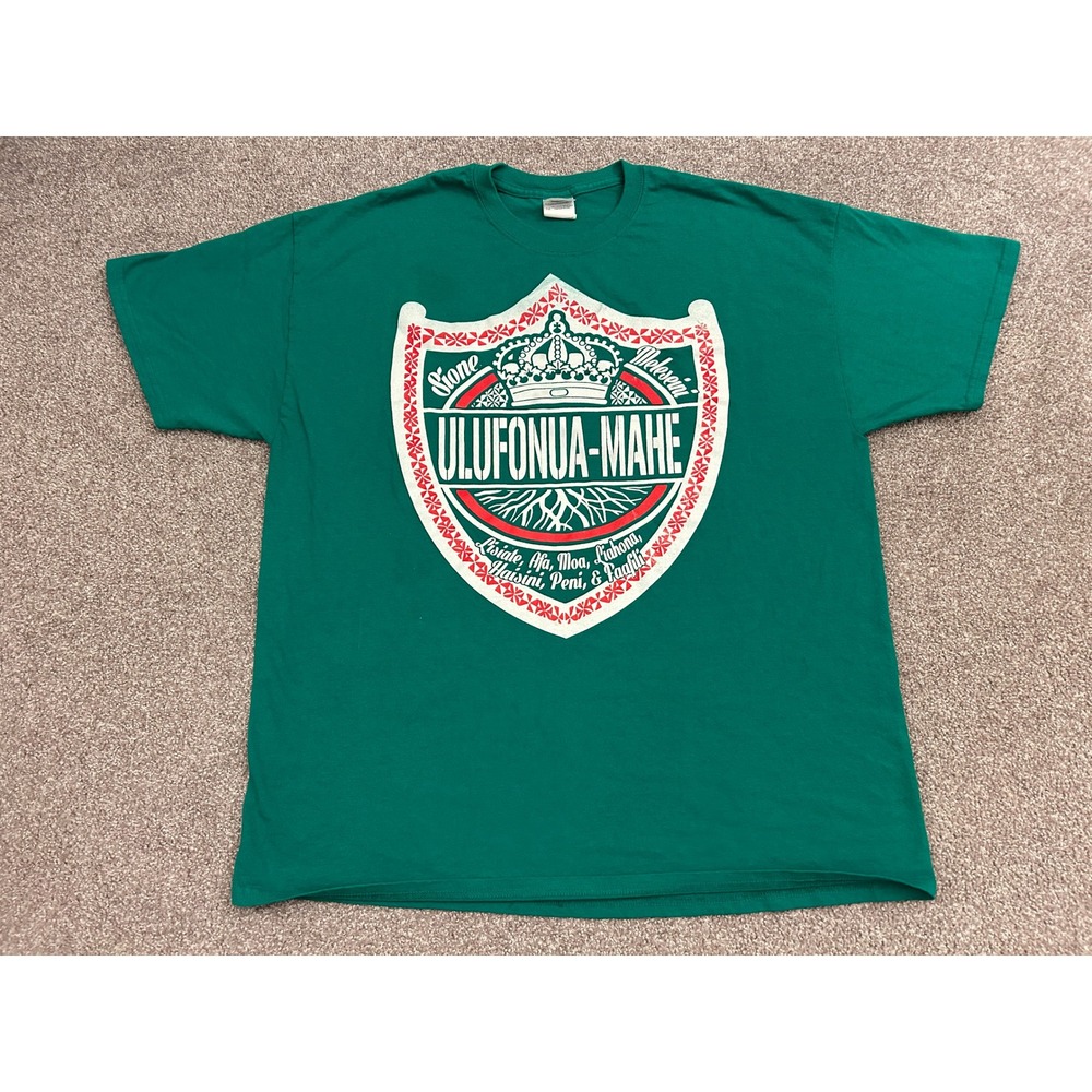 Heritage Ulufonua-Mahe T-Shirt Mens XL Green Excellent Graphic Crest Tee